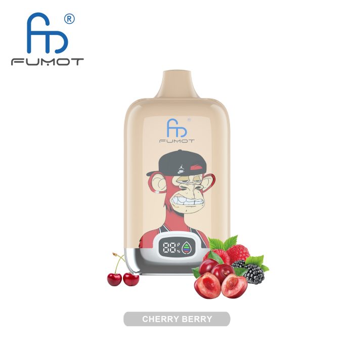 Cherry berry flavored vape with a cool monkey design, featuring cherries, raspberries, and blackberries for a delicious, fruity vape experience.