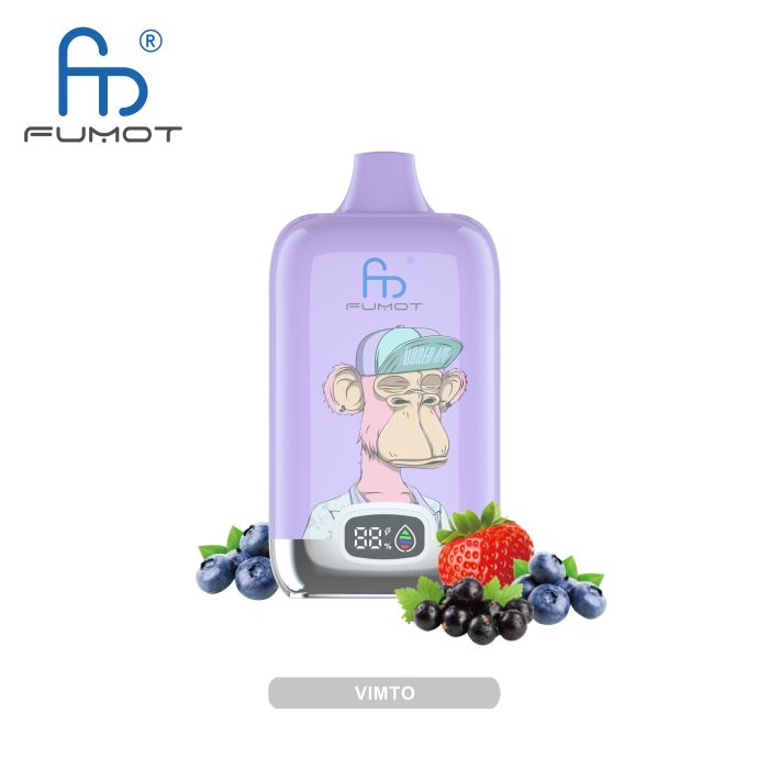 Vimto flavored vape featuring a cool monkey design with fresh strawberries, blueberries, and blackberries for a sweet and tangy fruit experience.