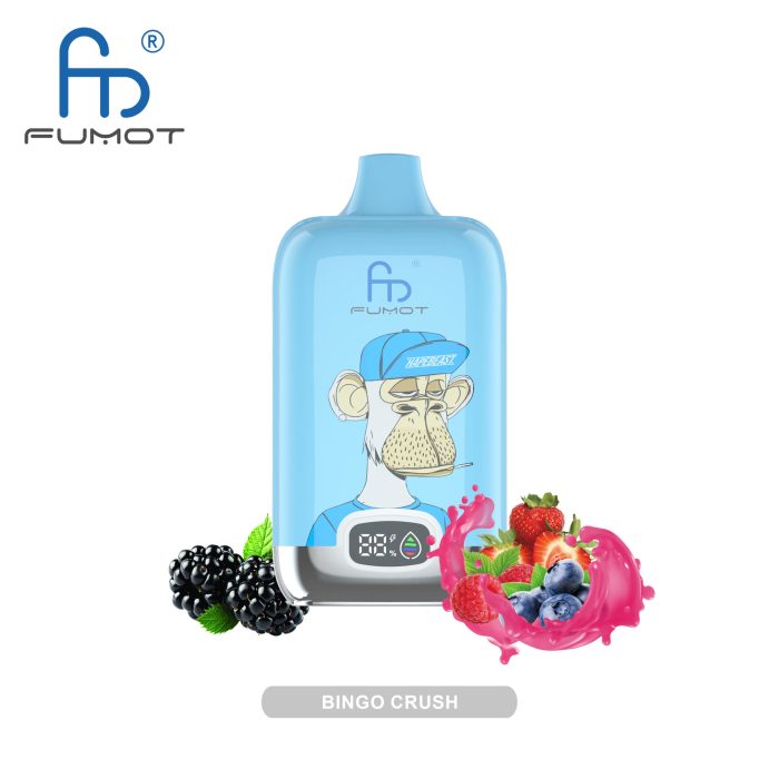 Bingo Crush flavored vape featuring a fun monkey design, with a splash of mixed berries like strawberries, blueberries, and blackberries.