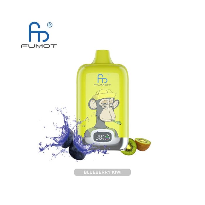 Blueberry Kiwi flavored vape featuring a playful monkey design, with fresh blueberries, kiwi fruit, and a splash of berry juice.