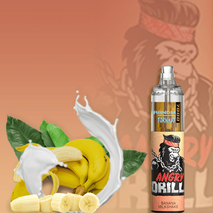 RandM Tornado 7000 Banana Milkshake vape with banana, milk, and a splash of creamy milkshake flavor.