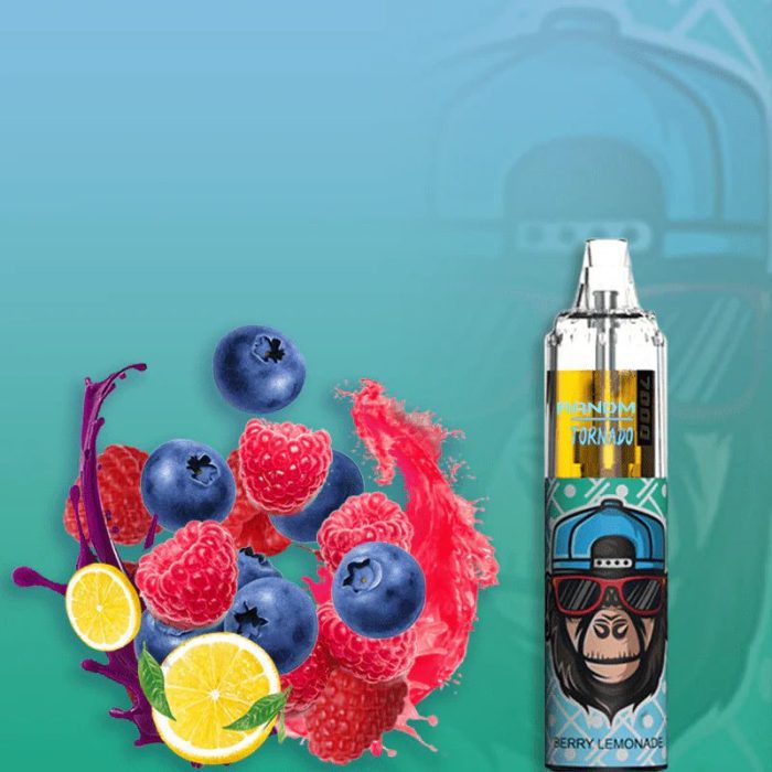 RandM 7000 Berry Lemonade flavor with blueberry, raspberry, and lemon splash, and a cool gorilla mascot design.
