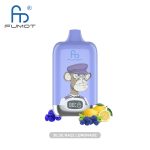 Blue Razz Lemonade flavored vape featuring a fun monkey design, with fresh blueberries, blackberries, and slices of lemon.