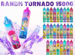 RandM Tornado 15000 vape collection with all available flavors displayed, featuring Bored Ape artwork and vibrant colors