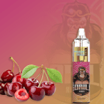 RandM Tornado 7000 disposable vape in Cherry flavor with fresh cherries and a pink-orange gradient background.