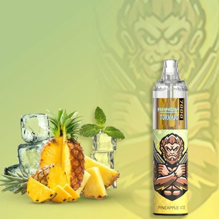 RandM Tornado 7000 with Pineapple Ice flavor, featuring a fierce gorilla character and a refreshing tropical twist.