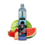 RandM Tornado 7000 disposable vape in Strawberry Watermelon flavor, with strawberries and watermelon slices beside the device.