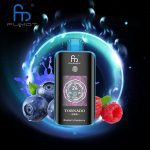 Fumot Tornado 25000 disposable vape in Blueberry Raspberry flavor with fresh berries and a glowing neon background