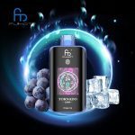 Fumot Tornado 25000 disposable vape in Grape Ice flavor with frozen grapes, ice cubes, and a glowing background