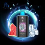 Fumot Tornado 25000 disposable vape in Lush Ice flavor with watermelon slices and ice cubes on a glowing space background