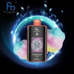 Fumot Tornado 25000 disposable vape in Tropical Rainbow Blast flavor with colorful cotton candy visuals and cosmic background