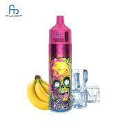 RandM Tornado 30K Banana Ice vape with pink top, graffiti skull design, bananas, and ice cubes on white background