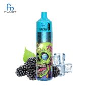 RandM Tornado 30K Blackberry Ice vape with blue top, graffiti skull design, blackberries, and ice cubes on white background