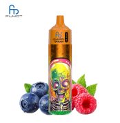 RandM Tornado 30K orange vape with skull design, surrounded by blueberries and raspberries