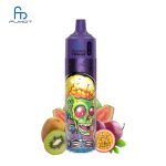 RandM Tornado 30K purple vape with green skull design, surrounded by kiwi, passion fruit, and guava