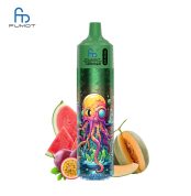 RandM Tornado 30K green vape with colorful octopus design and tropical fruits including watermelon, cantaloupe, and passion fruit