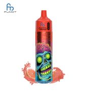 RandM Tornado 30K vape with red shell and glowing skull artwork, surrounded by pink grapefruit splash
