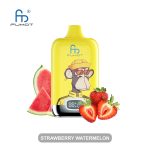 Strawberry Watermelon flavored vape featuring a playful monkey design, with fresh strawberries and watermelon slices.