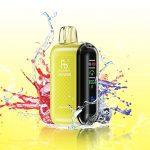 Fumot Tornado 20000 Mixed Berry vape in a bright yellow design with splashes of red and blue berries in the background