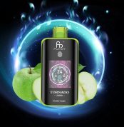 Fumot Tornado 25000 puff vape in Double Apple flavor with glowing background, surrounded by green apples and apple slices
