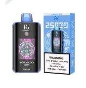 Fumot Tornado 25000 puff disposable vape in Grape Ice flavor with blue packaging and nicotine warning label