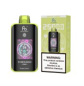 Fumot Tornado 25000 puff disposable vape in Grape Lemon flavor with lime green packaging and nicotine warning label