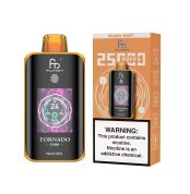 Fumot Tornado 25000 puff disposable vape in Miami Mint flavor with orange packaging and nicotine warning label