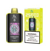 Fumot Tornado 25000 puff disposable vape in Pineapple Ice flavor with bright yellow packaging and nicotine warning label