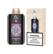 Fumot Tornado 25000 puff disposable vape in Strawberry Ice flavor with soft beige packaging and nicotine warning label