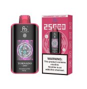 Fumot Tornado 25000 puff disposable vape in Strawberry Mint Candy flavor with bold pink packaging and nicotine warning label