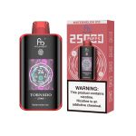 Fumot Tornado 25000 puff disposable vape in Watermelon Ice flavor with red packaging and digital display