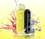 RandM Tornado 20000 disposable vape in yellow with vibrant red and purple berry splash, labeled Mixed Berries