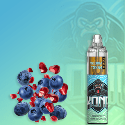 RandM Tornado 7000 vape in Blueberry Pomegranate flavor with fresh blueberries and pomegranate seeds