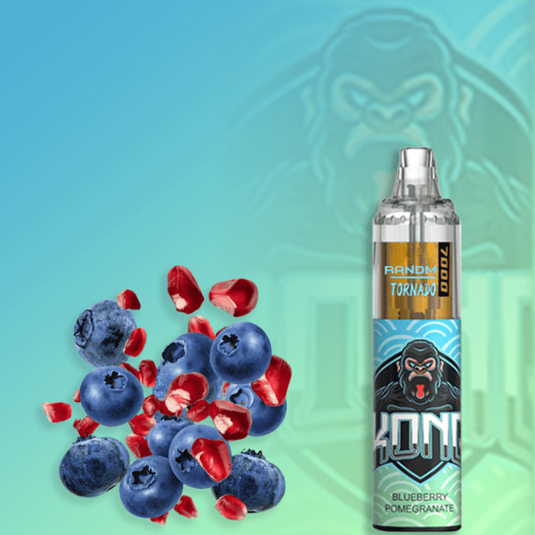 RandM Tornado 7000 vape in Blueberry Pomegranate flavor with fresh blueberries and pomegranate seeds