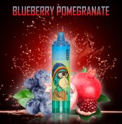 RandM Tornado 15000 Blueberry Pomegranate vape with juicy blueberries and ripe pomegranate splash background