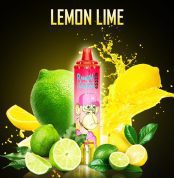 RandM Tornado 15000 Lemon Lime disposable vape with vibrant lemons, limes, and a citrus splash background