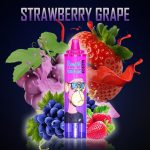 RandM Tornado Strawberry Grape disposable vape device with strawberries, grapes, and colorful juice splash