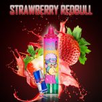 RandM Tornado Strawberry Redbull disposable vape with strawberries and energy drink splash background