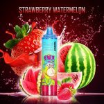 RandM Tornado Strawberry Watermelon vape device with watermelon slices and strawberries in splash background