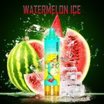 RandM Tornado Watermelon Ice disposable vape with watermelon slices and ice cubes in a refreshing splash background
