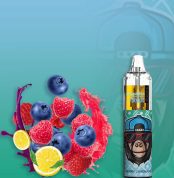 RandM 7000 Berry Lemonade flavor with blueberry, raspberry, and lemon splash, and a cool gorilla mascot design.
